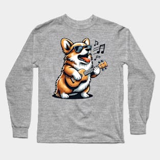 Dog Playing Guitar Singing Welsh Corgi Funny Corgi Grandma Long Sleeve T-Shirt